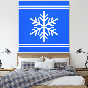 Feestelijke Royal Blue White Racing Stripes Snowfl Canvas Afdruk