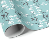 Feestelijke Royal Botanical Sky Blue Cadeaupapier (Rol Hoek)