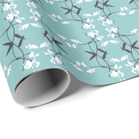 Feestelijke Royal Botanical Sky Blue Cadeaupapier (Rol Hoek)