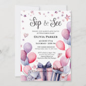 Feestelijke Roze Blauwe Ballon Welkom Baby SIP EN  Kaart (Voorkant)