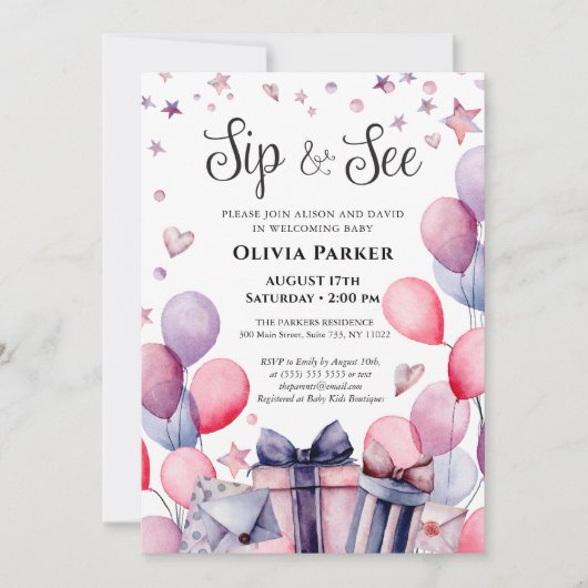 Feestelijke Roze Blauwe Ballon Welkom Baby SIP EN  Kaart (Voorkant)