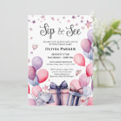 Feestelijke Roze Blauwe Ballon Welkom Baby SIP EN  Kaart (Staand voorkant)