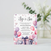 Feestelijke Roze Blauwe Ballon Welkom Baby SIP EN Uitnodiging Briefkaart (Staand voorkant)