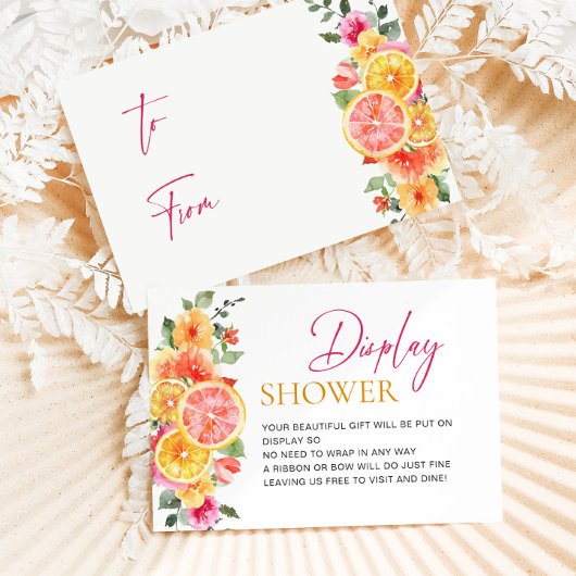 Feestelijke Roze Bloemen Citrus Bruids Display Dou Informatiekaartje