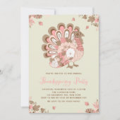 Feestelijke Roze Bloemen Turkije Thanksgiving Part Kaart (Voorkant)