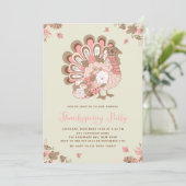 Feestelijke Roze Bloemen Turkije Thanksgiving Part Kaart (Staand voorkant)