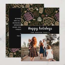 Feestelijke Roze Eénlijnige kerstfamiliefoto Feestdagenkaart