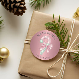 Feestelijke roze en groene glittershiny candy cane ronde sticker