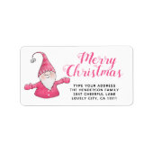Feestelijke Roze en Witte Schattigee Gnoom Vrolijk Etiket (Voorkant)