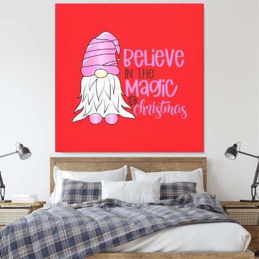 Feestelijke Roze Gnoom Kerstmis - rood Canvas Afdruk (Insitu (Slaapkamer))