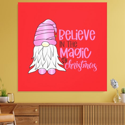 Feestelijke Roze Gnoom Kerstmis - rood Canvas Afdruk (Insitu (Woonkamer))