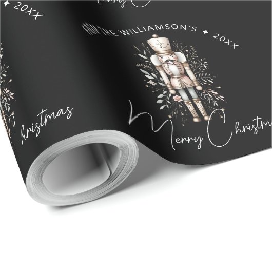 Feestelijke Roze Gouden Notenkraker Kerst Donker Cadeaupapier (Rol Hoek)