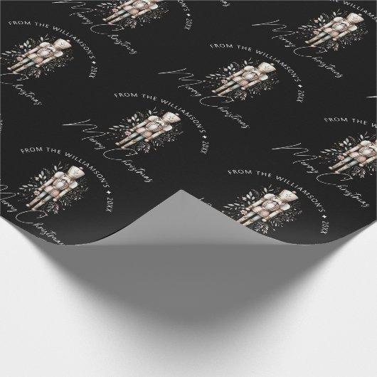 Feestelijke Roze Gouden Notenkraker Kerst Donker Cadeaupapier (Hoek)