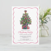 Feestelijke roze grillige kerstboomfeest roze kaart (Staand voorkant)