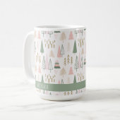 Feestelijke Roze Groene Minimalistische Kerstbomen Koffiemok (Voorkant links)