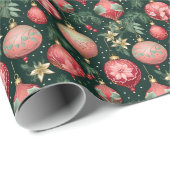 Feestelijke Roze & Groene Vakantie Decoraties Cadeaupapier (Rol Hoek)