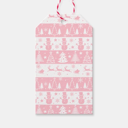 Feestelijke Roze Kerst Cadeaulabel (Voorkant)