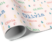 Feestelijke Roze Kerst Herhalende Naam Gepersonali Cadeaupapier (Rol Hoek)