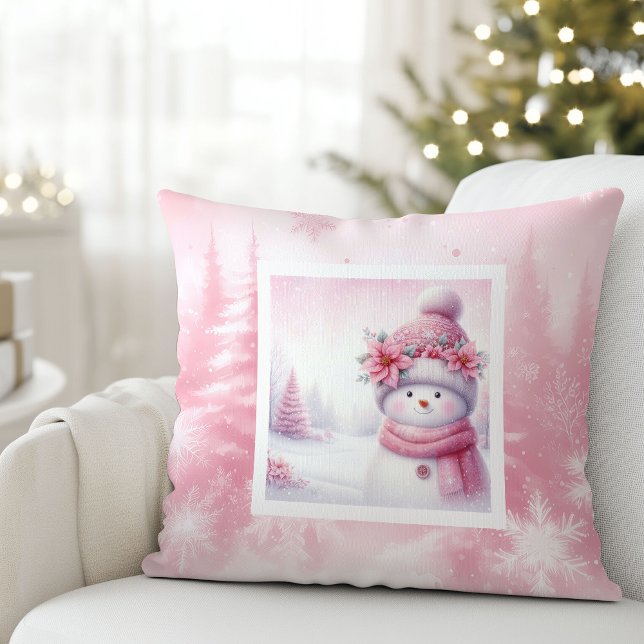 Feestelijke Roze Kerst Kussen Sneeuwman Winter Cha (Festive Pinkmas Pillow Snowman Winter Charm)