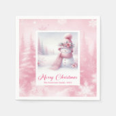Feestelijke Roze Kerst Scene Servetten Kinderfeest (Voorkant)
