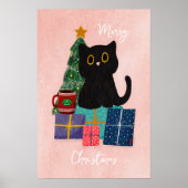 Feestelijke Roze Kerst Schattigee Kat Koffie Wall  Poster (Voorkant)