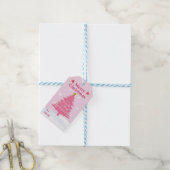 Feestelijke roze kerstboom cadeaulabel (Met Touw)