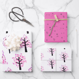 Feestelijke Roze Kerstboom Sneeuwvlok Patroon Inpakpapier Vel