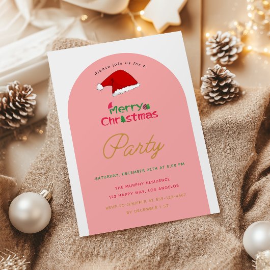 Feestelijke roze kerstfeest uitnodiging
