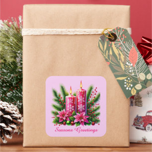 Feestelijke roze Kerstmis aanpasbare kaarsen Vierkante Sticker