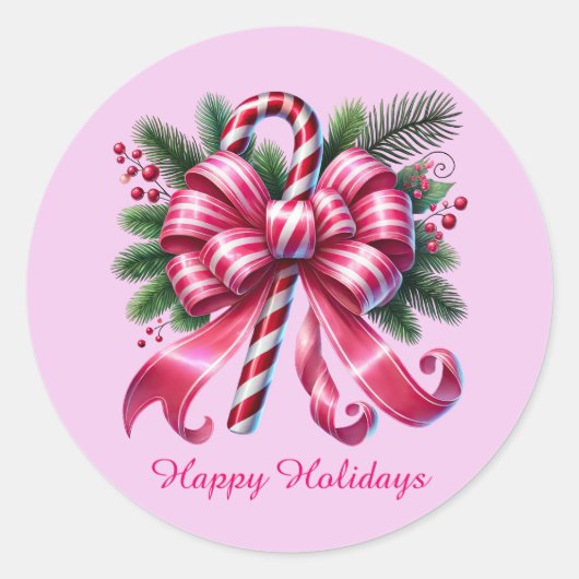 Feestelijke roze Kerstmis aanpasbare snoepriet Ronde Sticker (Voorkant)
