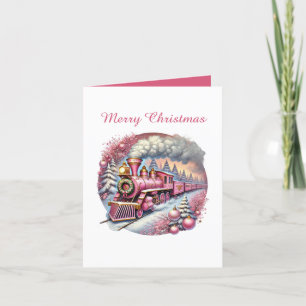Feestelijke roze Kerstmis aanpasbare trein Feestdagen Kaart