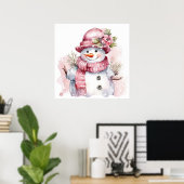 Feestelijke roze Kerstmis sneeuw vrouw Poster (Thuiskantoor)