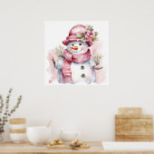 Feestelijke roze Kerstmis sneeuw vrouw Poster (Keuken)