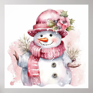 Feestelijke roze Kerstmis sneeuw vrouw Poster