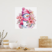 Feestelijke roze Kerstmis sneeuw vrouw Poster (Keuken)