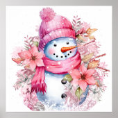 Feestelijke roze Kerstmis sneeuw vrouw Poster (Voorkant)