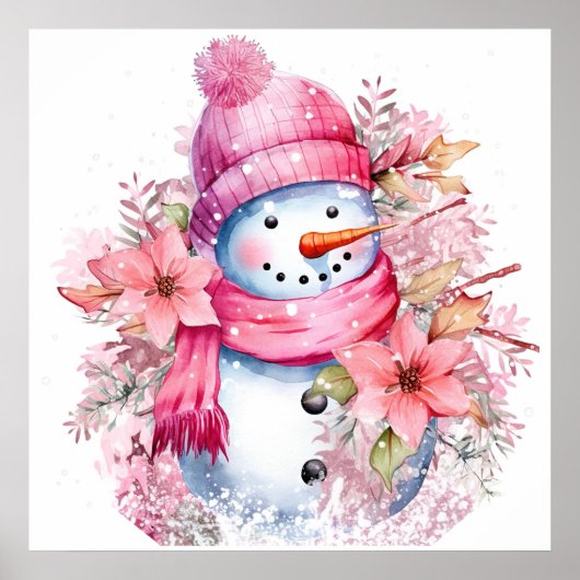Feestelijke roze Kerstmis sneeuw vrouw Poster (Voorkant)
