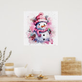 Feestelijke roze Kerstmis sneeuw vrouw Poster (Keuken)