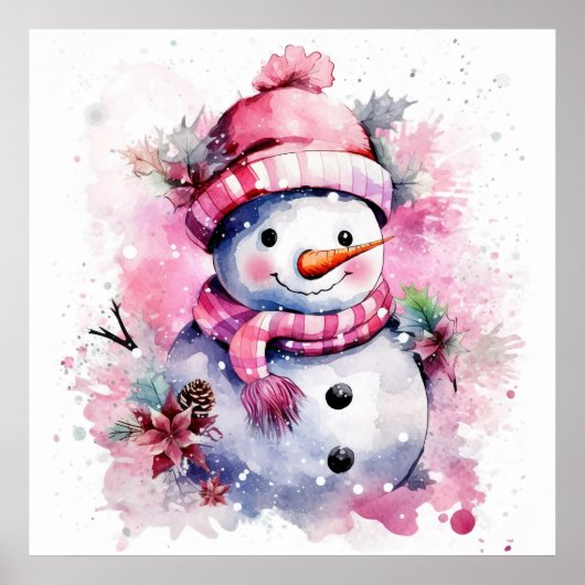 Feestelijke roze Kerstmis sneeuw vrouw Poster (Voorkant)