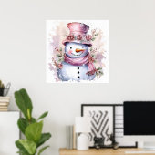 Feestelijke roze Kerstmis sneeuw vrouw Poster (Thuiskantoor)