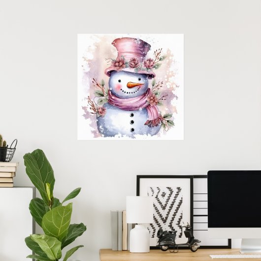 Feestelijke roze Kerstmis sneeuw vrouw Poster (Thuiskantoor)