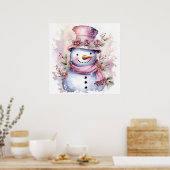 Feestelijke roze Kerstmis sneeuw vrouw Poster (Keuken)