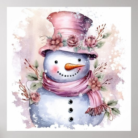 Feestelijke roze Kerstmis sneeuw vrouw Poster (Voorkant)