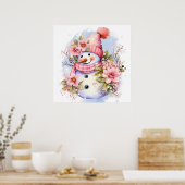 Feestelijke roze Kerstmis sneeuw vrouw Poster (Keuken)