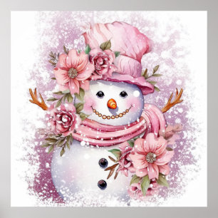 Feestelijke roze Kerstmis sneeuw vrouw Poster