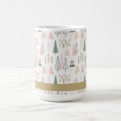 Feestelijke Roze Minimalistische Kerstbomen Naam Koffiemok (Center)