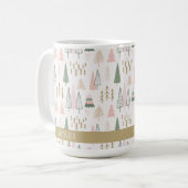 Feestelijke Roze Minimalistische Kerstbomen Naam Koffiemok (Voorkant links)