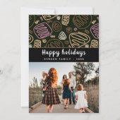 Feestelijke roze one line art Kerst familie foto Feestdagenkaart (Voorkant)