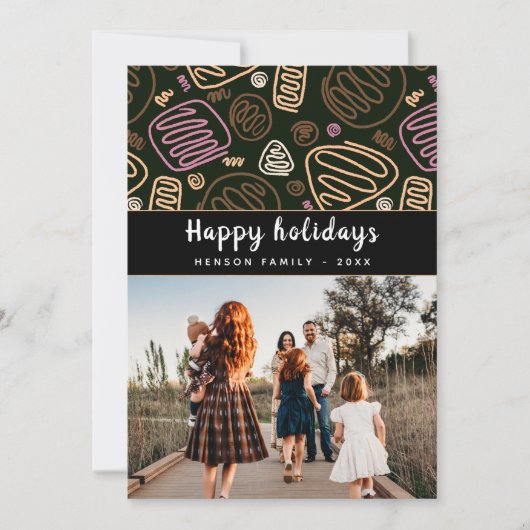 Feestelijke roze one line art Kerst familie foto Feestdagenkaart (Voorkant)