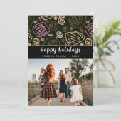 Feestelijke roze one line art Kerst familie foto Feestdagenkaart (Staand voorkant)